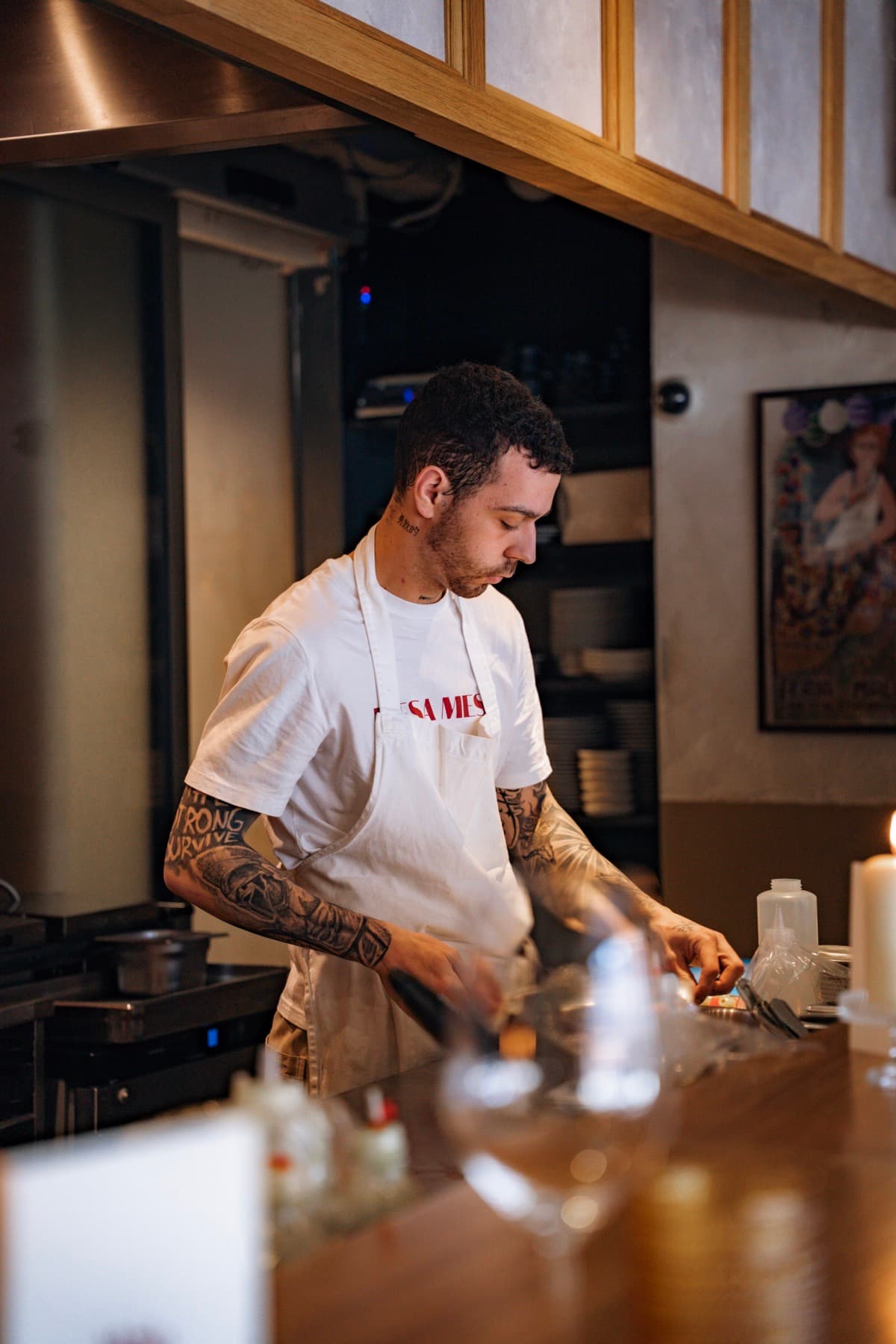 The chef at work in the open kitchen